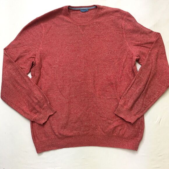 J McLAUGHLIN Sweater Men's L Candy Cane Red Crew Neck Pullover Speckled Cotton - Picture 1 of 16